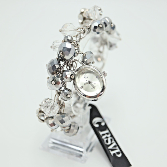 Charming Charlie Sparkle Bead Charm Watch 24mm Silver Loop Bracelet New Battery - Picture 1 of 14
